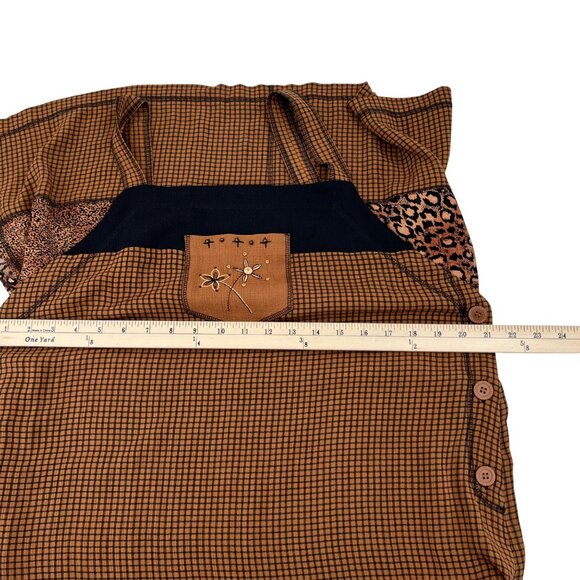 Vintage Napa Valley Petites Y2K Dress Romper L Brown & Black Rayon Floral Pocket - Picture 7 of 7